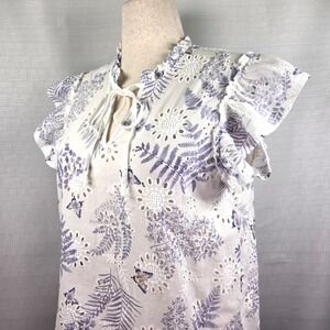 Solitaire Top Women's M Short Sleeve Floral Butterfly Eyelet Cottagecore Fairy